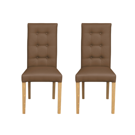 Produs în România - Set 2 scaune living TEO LUX, picioare lemn natur, piele ecologica cappuccino, 46x60x98 cm