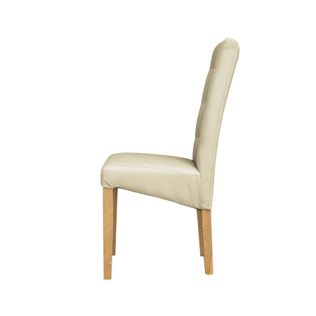 Produs în România - Set 2 scaune living TEO LUX, picioare lemn natur, piele ecologica crem, 46x60x98 cm