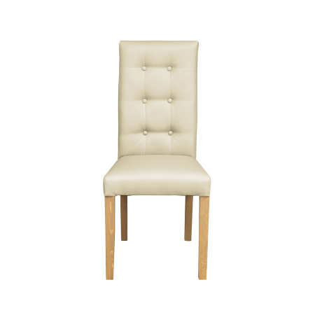 Produs în România - Set 2 scaune living TEO LUX, picioare lemn natur, piele ecologica crem, 46x60x98 cm