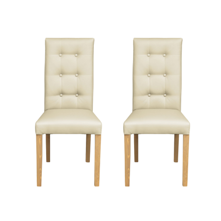 Produs în România - Set 2 scaune living TEO LUX, picioare lemn natur, piele ecologica crem, 46x60x98 cm
