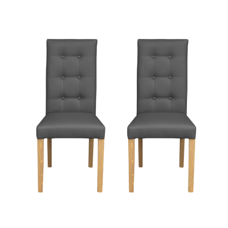 Produs în România - Set 2 scaune living TEO LUX, picioare lemn natur, piele ecologica gri, 46x60x98 cm