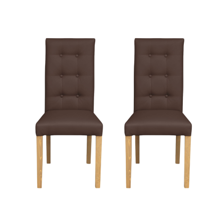 Produs în România - Set 2 scaune living TEO LUX, picioare lemn natur, piele ecologica maro deschis, 46x60x98 cm