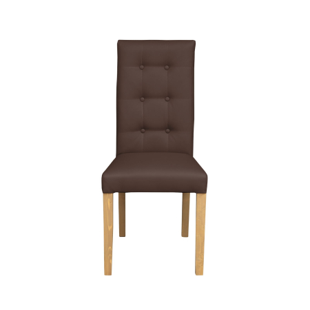 Produs în România - Set 2 scaune living TEO LUX, picioare lemn natur, piele ecologica maro deschis, 46x60x98 cm