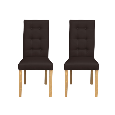Produs în România - Set 2 scaune living TEO LUX, picioare lemn natur, piele ecologica maro inchis, 46x60x98 cm