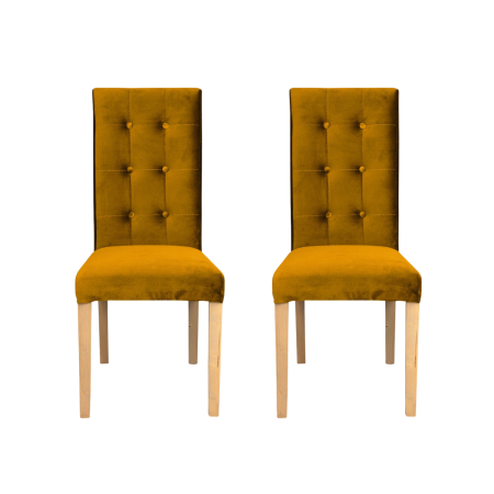 Produs în România - Set 2 scaune living TEO LUX, picioare lemn natur, stofa galben, 46x60x98 cm