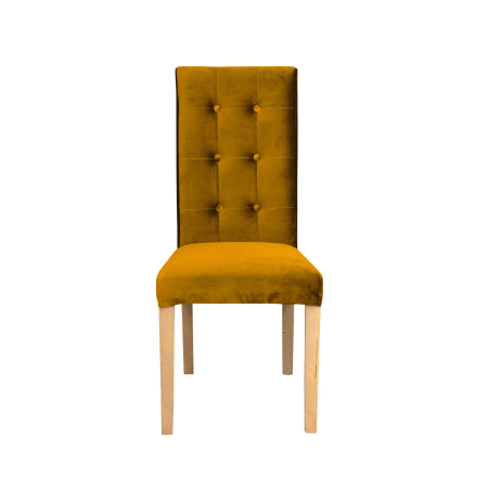 Produs în România - Set 2 scaune living TEO LUX, picioare lemn natur, stofa galben, 46x60x98 cm