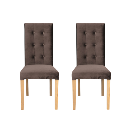 Produs în România - Set 2 scaune living TEO LUX, picioare lemn natur, stofa maro, 46x60x98 cm