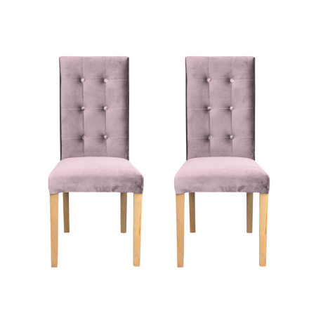 Produs în România - Set 2 scaune living TEO LUX, picioare lemn natur, stofa roz pudra, 46x60x98 cm