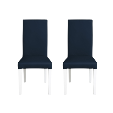 Scaune Dining - Set 2 scaune living TEO, picioare lemn alb, piele ecologica albastru, 46x60x98 cm
