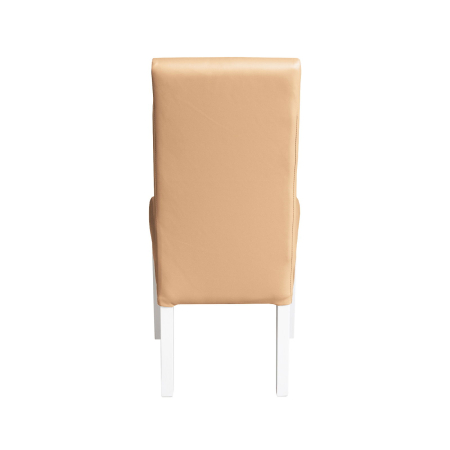 Scaune Dining - Set 2 scaune living TEO, picioare lemn alb, piele ecologica bej, 46x60x98 cm