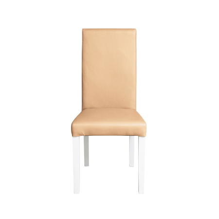 Scaune Dining - Set 2 scaune living TEO, picioare lemn alb, piele ecologica bej, 46x60x98 cm