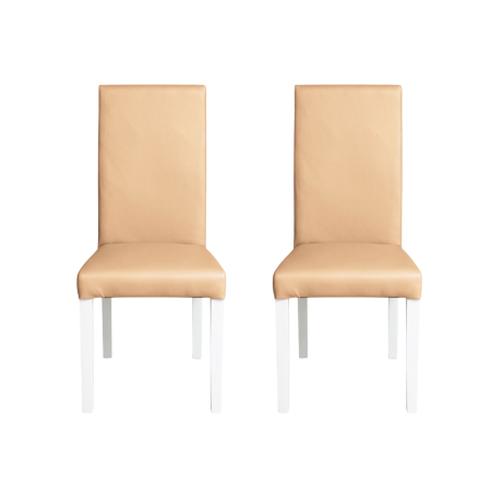 Scaune Dining - Set 2 scaune living TEO, picioare lemn alb, piele ecologica bej, 46x60x98 cm