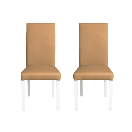 Scaune Dining - Set 2 scaune living TEO, picioare lemn alb, piele ecologica bej inchis, 46x60x98 cm