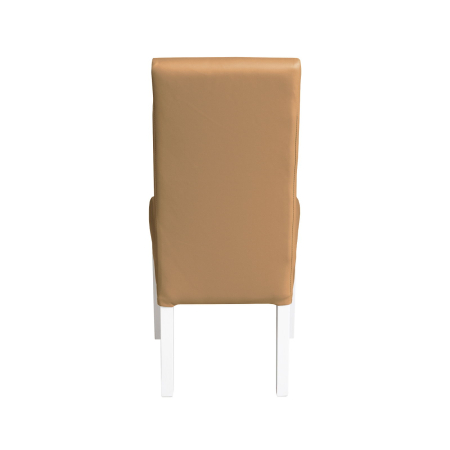 Scaune Dining - Set 2 scaune living TEO, picioare lemn alb, piele ecologica bej inchis, 46x60x98 cm