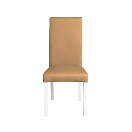 Scaune Dining - Set 2 scaune living TEO, picioare lemn alb, piele ecologica bej inchis, 46x60x98 cm