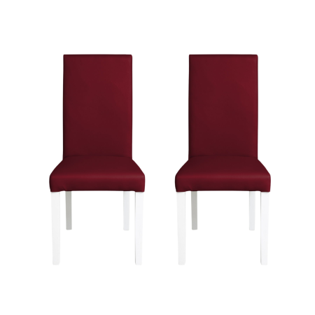 Scaune Dining - Set 2 scaune living TEO, picioare lemn alb, piele ecologica bordo, 46x60x98 cm