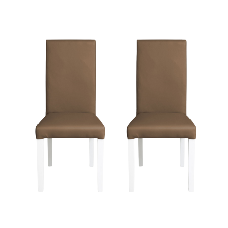Scaune Dining - Set 2 scaune living TEO, picioare lemn alb, piele ecologica cappuccino, 46x60x98 cm