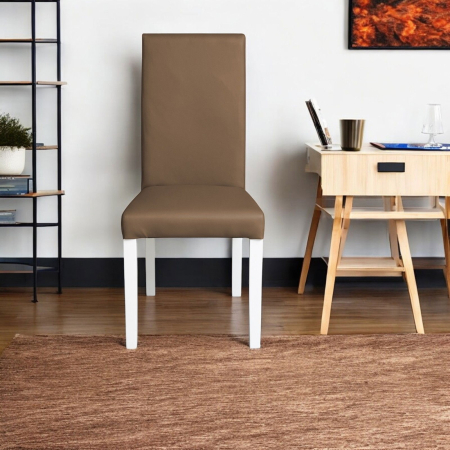 Set 2 scaune living TEO, picioare lemn alb, piele ecologica cappuccino, 46x60x98 cm [4]