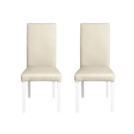 Scaune Dining - Set 2 scaune living TEO, picioare lemn alb, piele ecologica crem, 46x60x98 cm