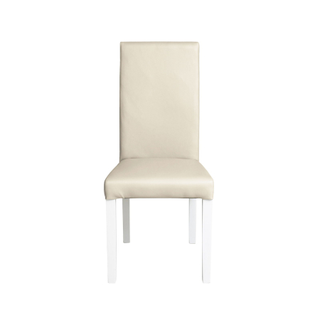 Scaune Dining - Set 2 scaune living TEO, picioare lemn alb, piele ecologica crem, 46x60x98 cm
