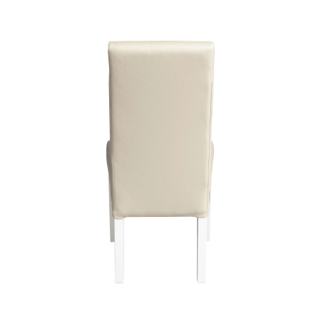 Scaune Dining - Set 2 scaune living TEO, picioare lemn alb, piele ecologica crem, 46x60x98 cm