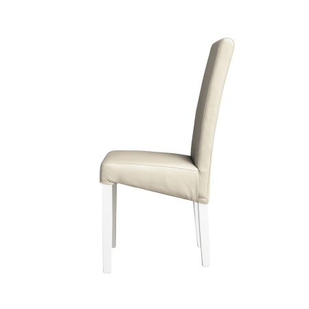 Scaune Dining - Set 2 scaune living TEO, picioare lemn alb, piele ecologica crem, 46x60x98 cm