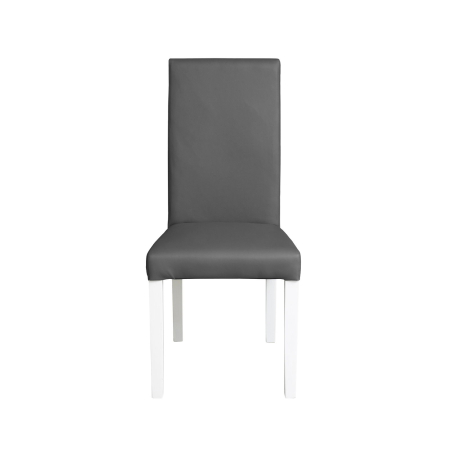 Scaune Dining - Set 2 scaune living TEO, picioare lemn alb, piele ecologica gri, 46x60x98 cm