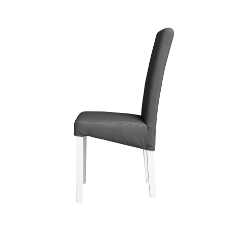 Scaune Dining - Set 2 scaune living TEO, picioare lemn alb, piele ecologica gri, 46x60x98 cm