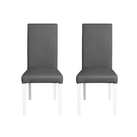 Scaune Dining - Set 2 scaune living TEO, picioare lemn alb, piele ecologica gri, 46x60x98 cm