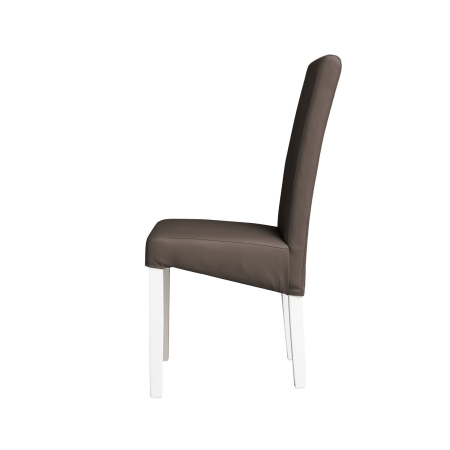 Scaune Dining - Set 2 scaune living TEO, picioare lemn alb, piele ecologica gri elefant, 46x60x98 cm