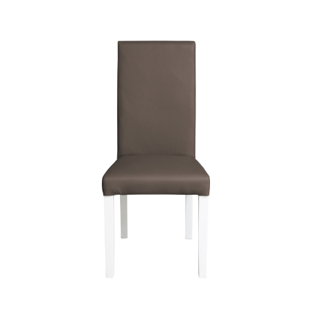 Scaune Dining - Set 2 scaune living TEO, picioare lemn alb, piele ecologica gri elefant, 46x60x98 cm