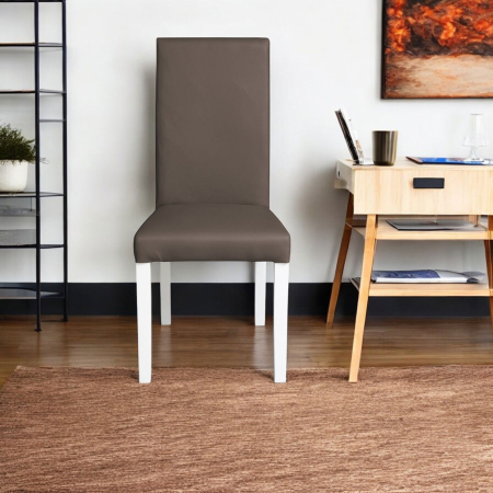 Set 2 scaune living TEO, picioare lemn alb, piele ecologica gri elefant, 46x60x98 cm [4]