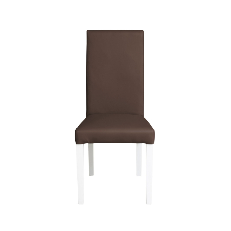 Scaune Dining - Set 2 scaune living TEO, picioare lemn alb, piele ecologica maro deschis, 46x60x98 cm