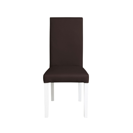 Scaune Dining - Set 2 scaune living TEO, picioare lemn alb, piele ecologica maro inchis, 46x60x98 cm