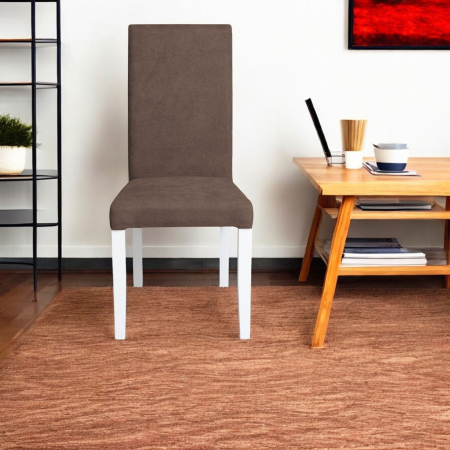 Set 2 scaune living TEO, picioare lemn alb, stofa maro, 46x60x98 cm [4]