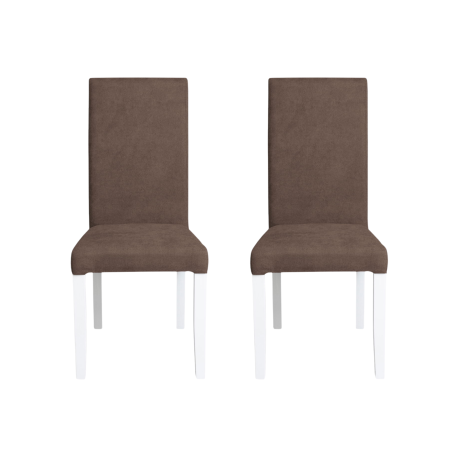 Scaune Dining - Set 2 scaune living TEO, picioare lemn alb, stofa maro, 46x60x98 cm