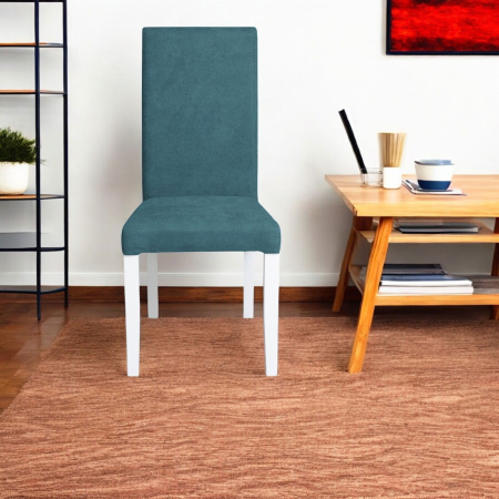 Set 2 scaune living TEO, picioare lemn alb, stofa turcoaz, 46x60x98 cm [4]