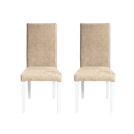 Scaune Dining - Set 2 scaune living TEO, picioare lemn alb, stofa z bej, 46x60x98 cm