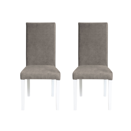 Scaune Dining - Set 2 scaune living TEO, picioare lemn alb, stofa z cappuccino, 46x60x98 cm