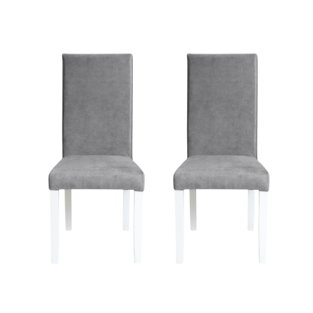 Scaune Dining - Set 2 scaune living TEO, picioare lemn alb, stofa z gri deschis, 46x60x98 cm