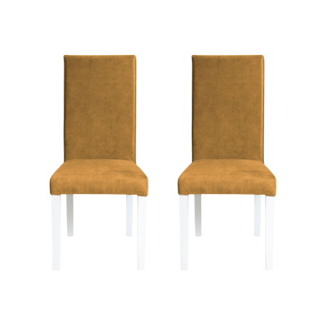Scaune Dining - Set 2 scaune living TEO, picioare lemn alb, stofa z mustar, 46x60x98 cm