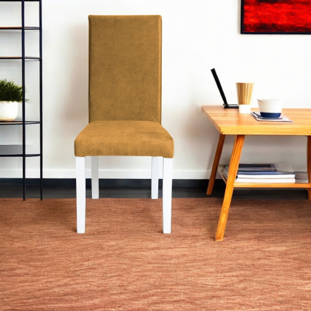 Set 2 scaune living TEO, picioare lemn alb, stofa z mustar, 46x60x98 cm [4]