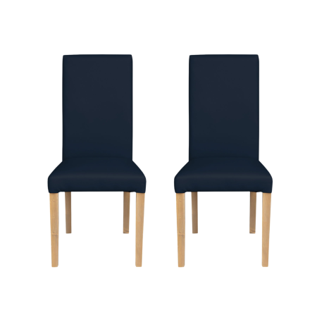Scaune Dining - Set 2 scaune living TEO, picioare lemn natur, piele ecologica albastru, 46x60x98 cm