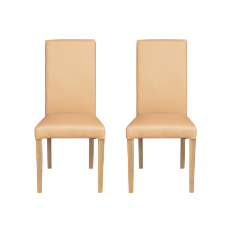 Scaune Dining - Set 2 scaune living TEO, picioare lemn natur, piele ecologica bej, 46x60x98 cm