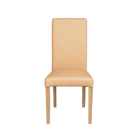 Scaune Dining - Set 2 scaune living TEO, picioare lemn natur, piele ecologica bej, 46x60x98 cm