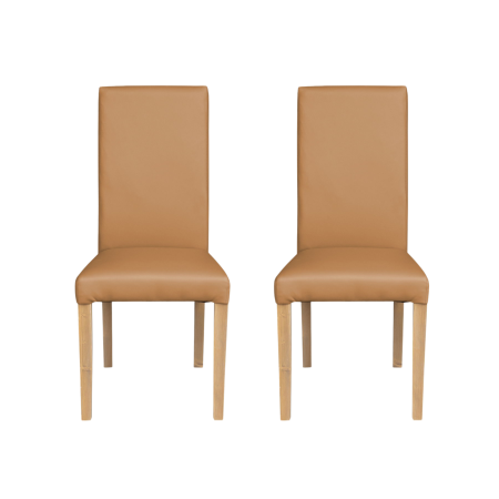 Scaune Dining - Set 2 scaune living TEO, picioare lemn natur, piele ecologica bej inchis, 46x60x98 cm