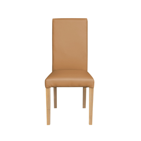 Scaune Dining - Set 2 scaune living TEO, picioare lemn natur, piele ecologica bej inchis, 46x60x98 cm