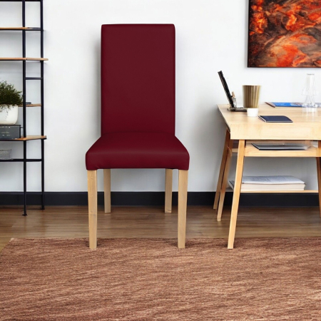 Set 2 scaune living TEO, picioare lemn natur, piele ecologica bordo, 46x60x98 cm [4]