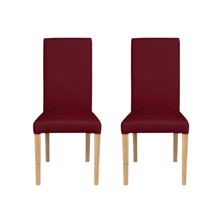 Scaune Dining - Set 2 scaune living TEO, picioare lemn natur, piele ecologica bordo, 46x60x98 cm