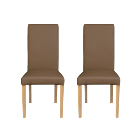 Scaune Dining - Set 2 scaune living TEO, picioare lemn natur, piele ecologica cappuccino, 46x60x98 cm